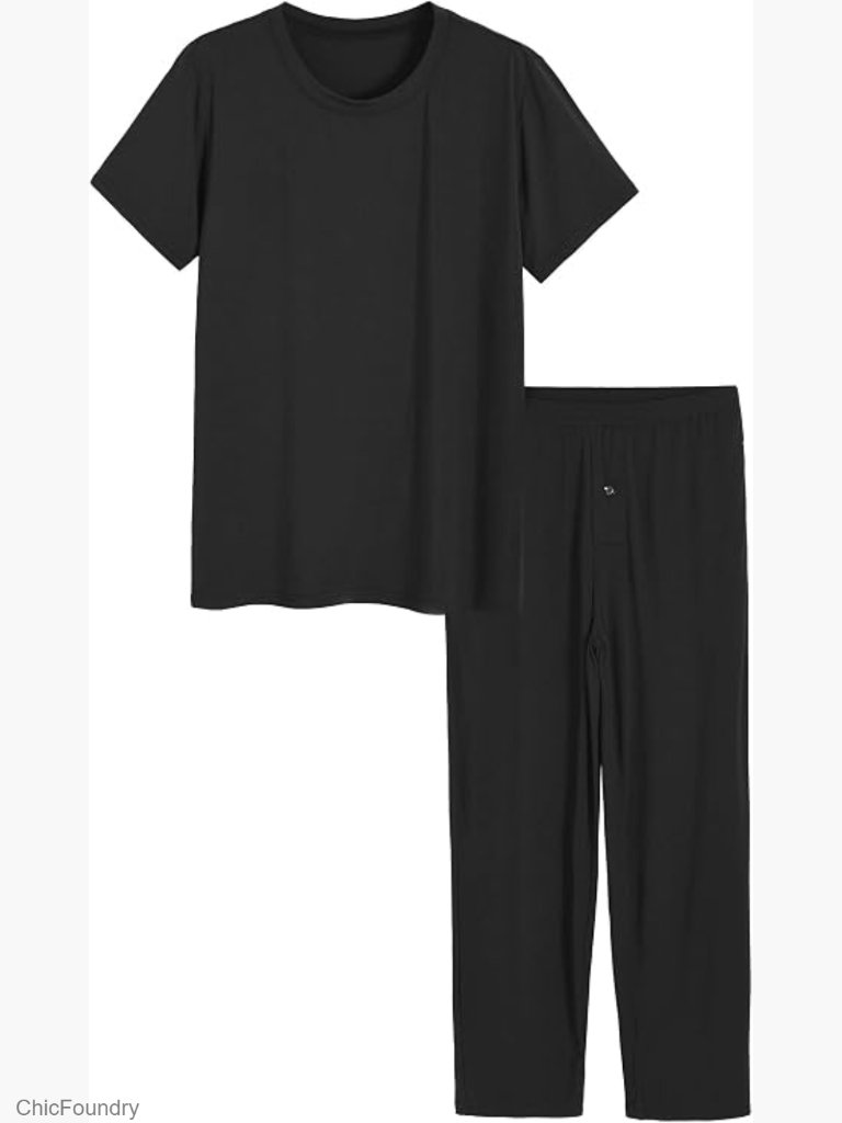 Men's Viscose Pajama Set Short Sleeve Pants With Pockets